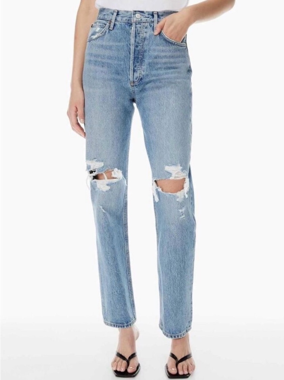 AGOLDE 90’s Pinch Waist High-Rise Distressed Straight Jeans